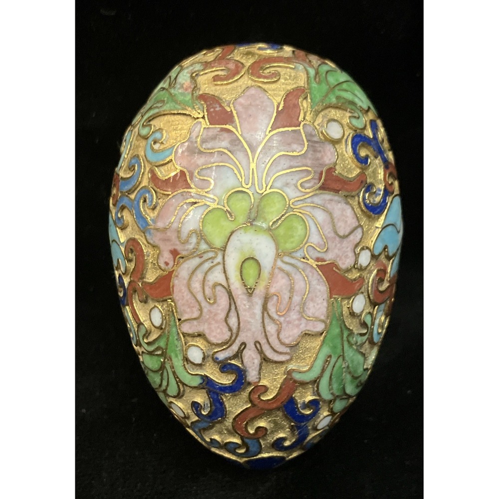 Vintage Cloisonne Hollow Egg Lotus Flower Multicolor Swirl Asian Chinese Art